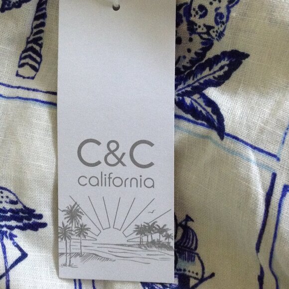 NWT C&C California "L" Linen Beachy Blue and White Blouse; Carefree, Hawaiian - Picture 4 of 6